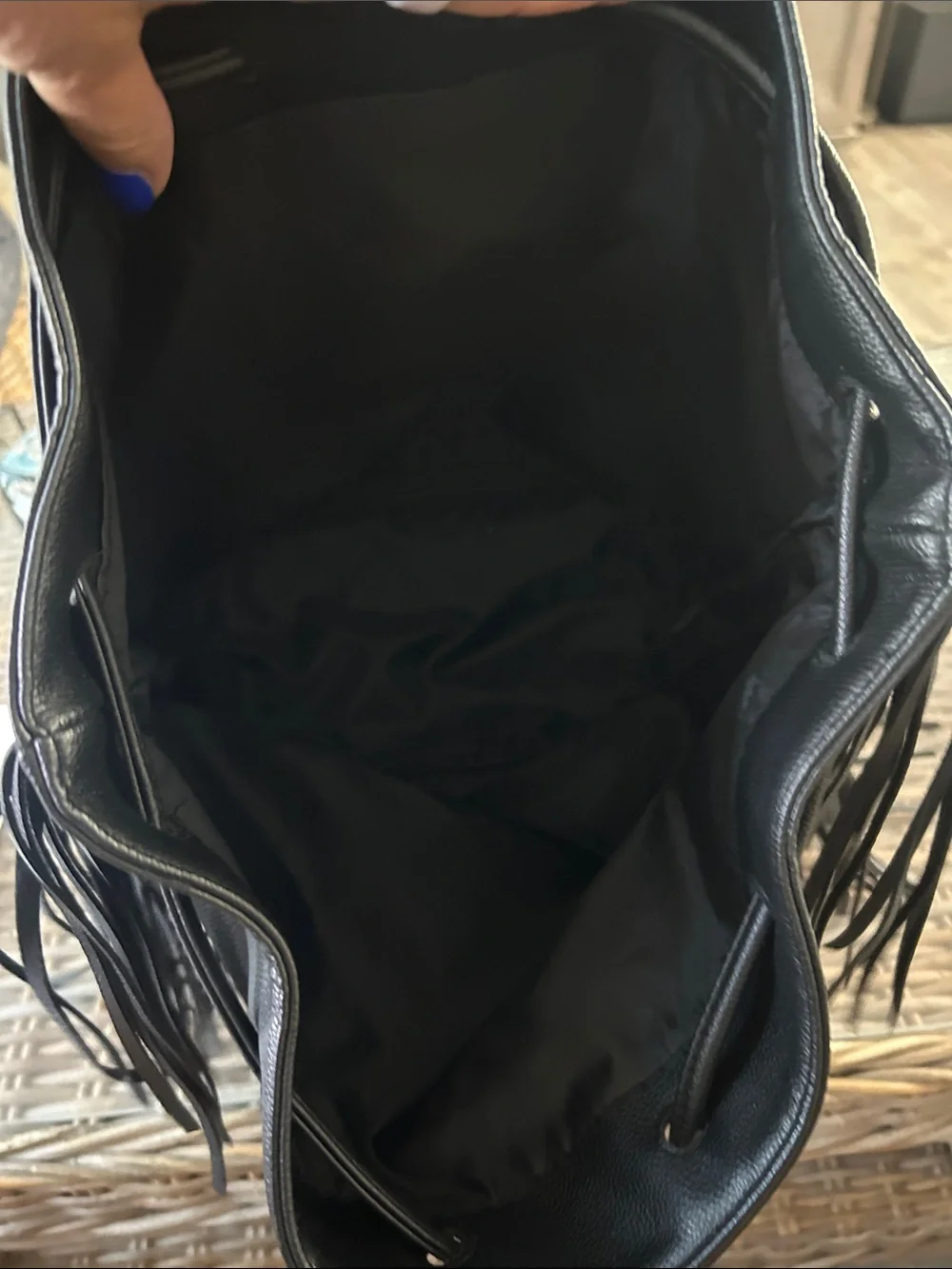 Victoria's Secret Black Fringe Drawstring Backpack